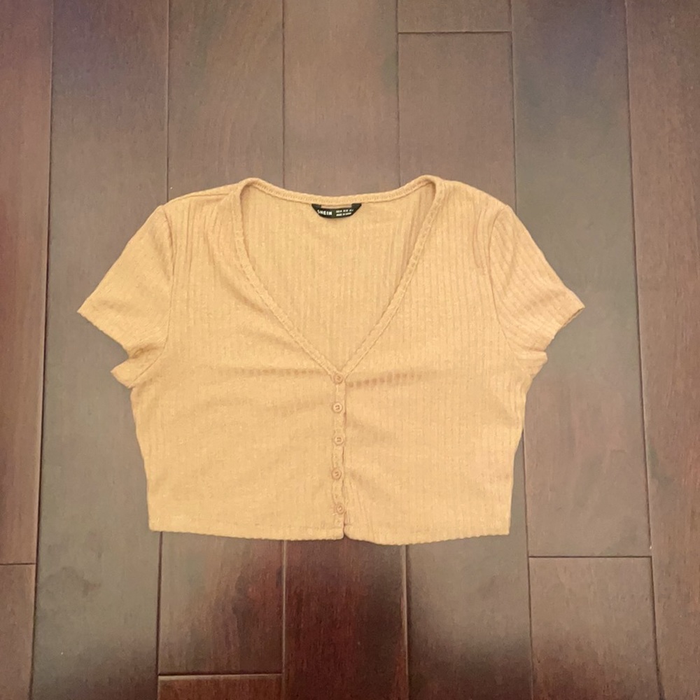 SHEIN v neck button crop top